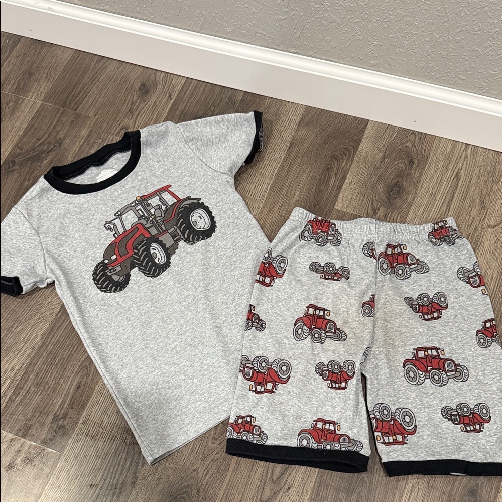 Kids Gray Pajama Set with Red Tractor